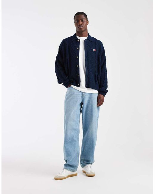 Tommy Hilfiger Blue Cable Knit Relaxed Fit Cardigan for men