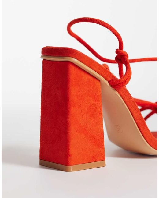 Public Desire Red Elira Tie Leg Block Heeled Sandals
