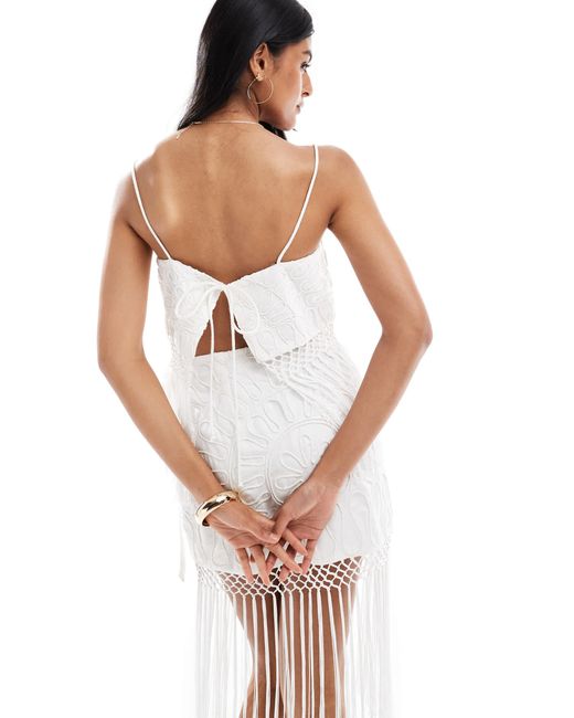 ASOS White Co-Ord Cami Top With Cornelli And Fringe Detail
