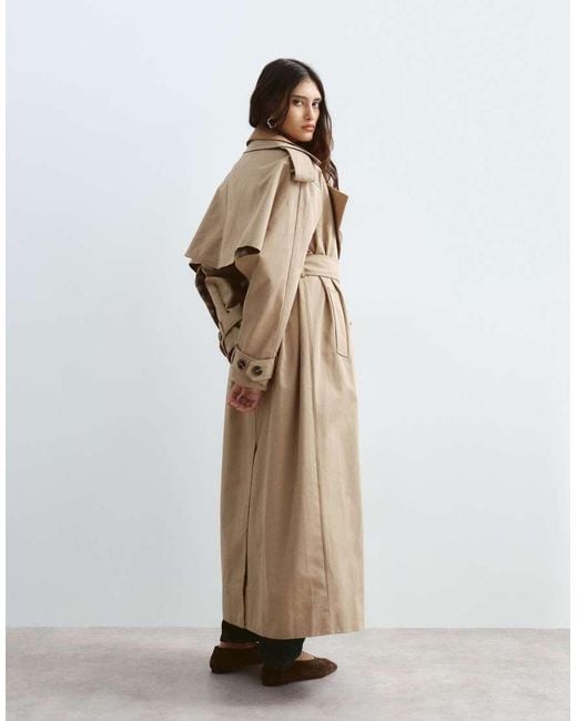 ARRANGE Natural Two Tone Lapel Double Breasted Trench Coat