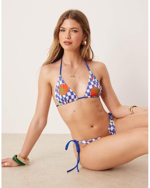 ASOS Blue Lucy Chilli Print Tie Side Bikini Bottom