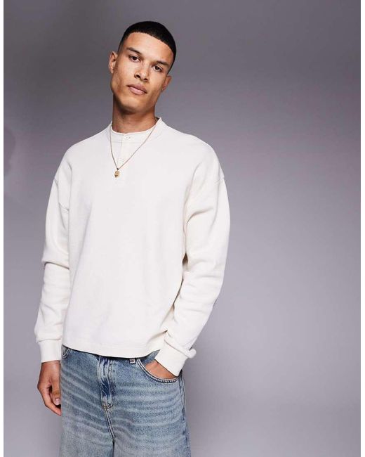 Maglietta A Maniche Lunghe Oversize Squadrata Crema A Nido D'Ape Con Scollo Serafino di ASOS in Gray da Uomo