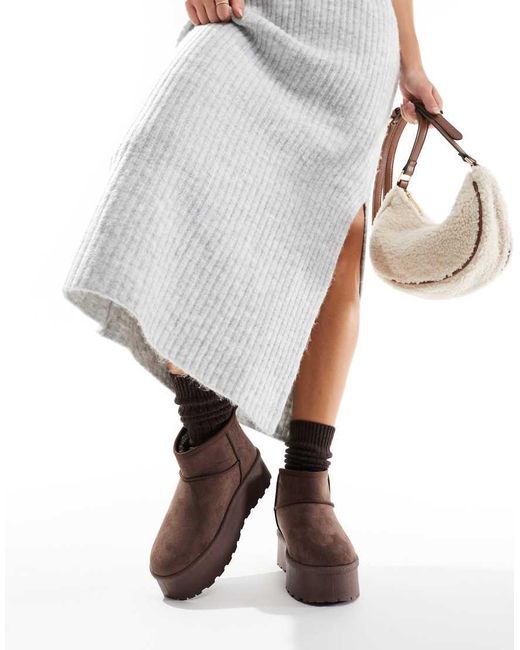 SEQWL Brown Mini Flatform Boots