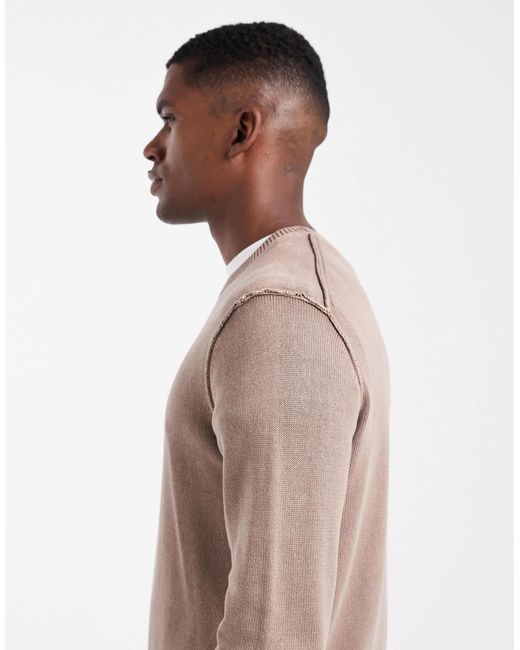 Only & Sons Natural Regular Fit Crew Neck Knit Jumper With Exposed Seam for men