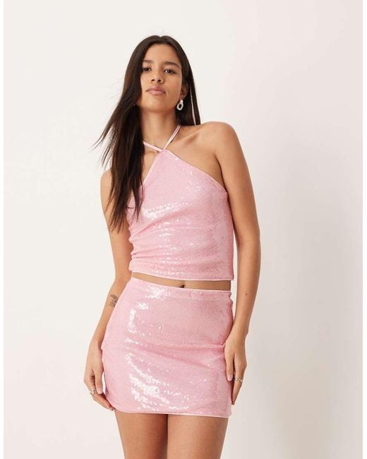 ASOS Pink Co-Ord Allover Sequin Mesh Mini Skirt