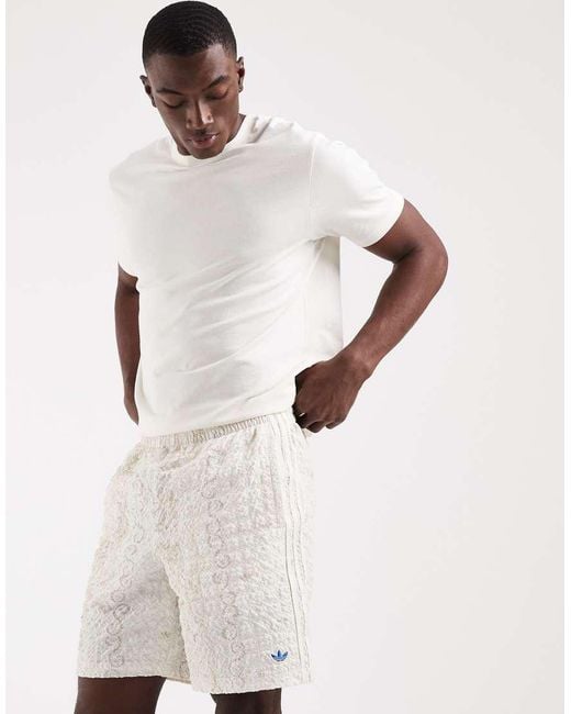 Adidas Originals White Seersucker Resort Shorts for men