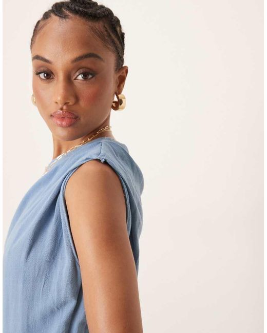 ASOS Blue Asos Design Tall Linen Fallen Shoulder Jumpsuit