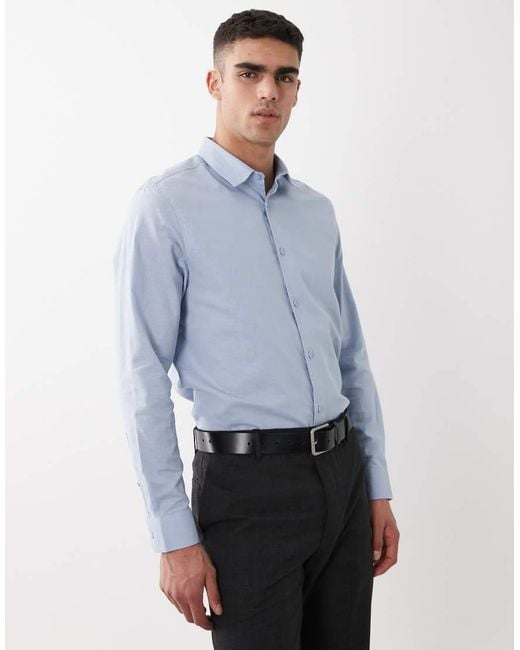 ASOS Blue Regular Fit Smart Linen Blend Shirt for men