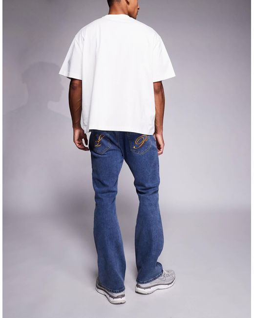 Liquor N Poker Blue Stacked Slim Flare Denim Jeans for men