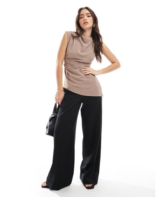 ASOS Natural Drape Cowl Neck Top With Open Tie Back Detail