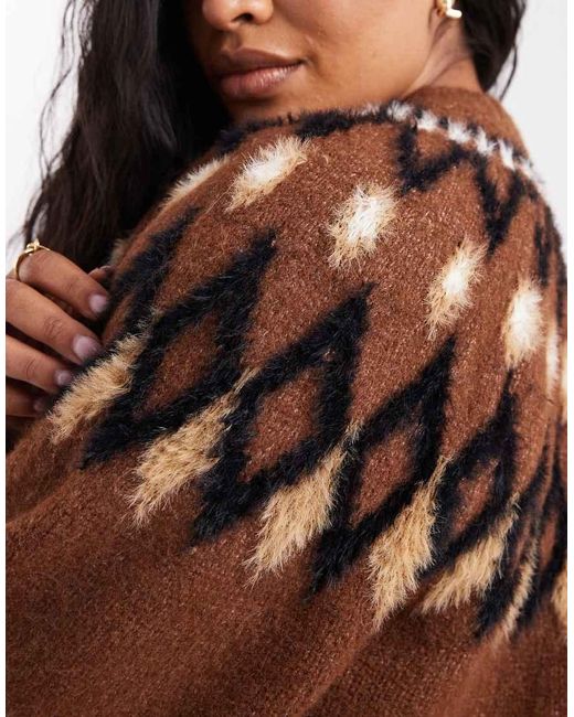 ASOS Brown Asos Design Curve Eyelash Yoke Placement Jumper