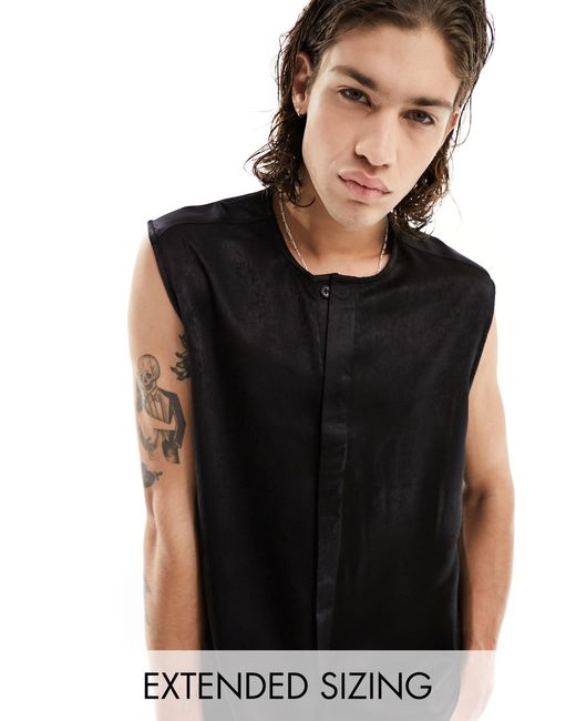 ASOS Black Washed Satin Sleeveless Shirt for men