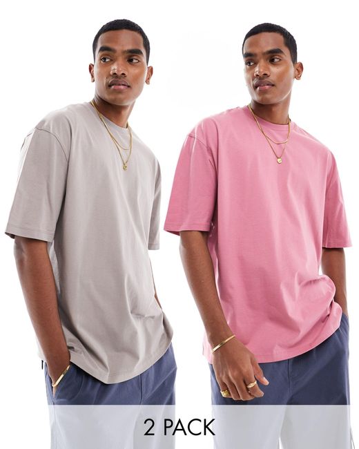 ASOS – 2er-pack oversize-t-shirts in Pink für Herren