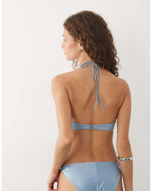 ARKET Blue Mix And Match Shiny Twisted Halterneck Bikini Top