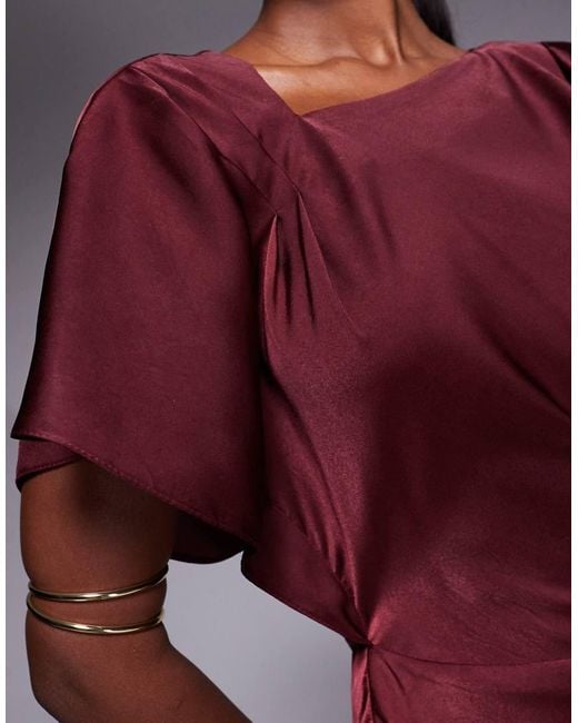 ASOS Purple Satin Asymmetric Neckline Maxi Dress With Pleat Shoulder And Skirt Detail