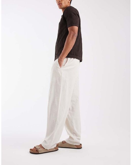 Jack & Jones White Smart Linen Mix Pants for men