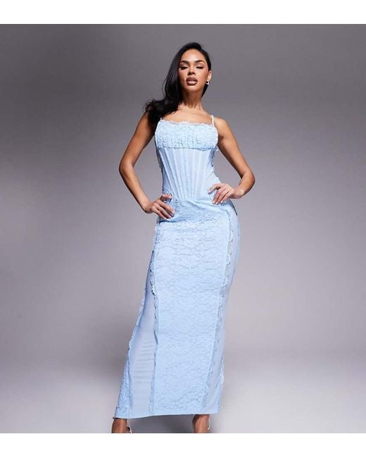 Murci Blue Exclusive Lace Corset Detail Cami Maxi Dress