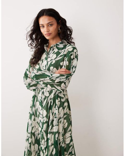 Aware Green Long Sleeve Maxi Shirt Dress