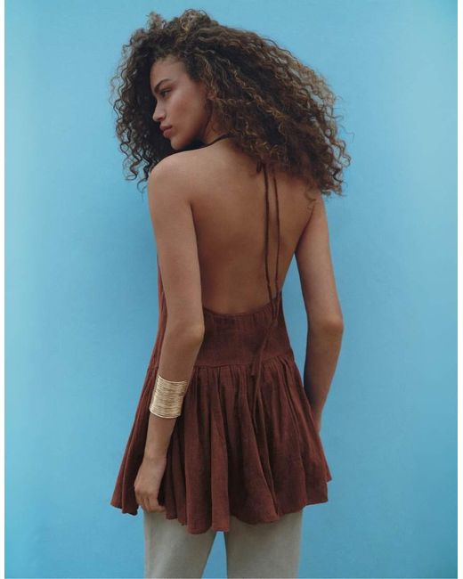 Pull&Bear Brown Short Surplice Neckline Dress