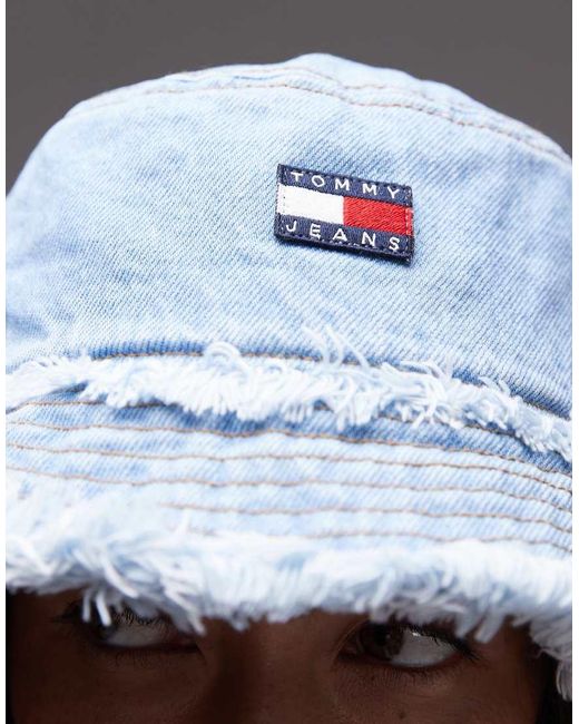 Tommy Hilfiger Gray Frayed Denim Bucket Hat