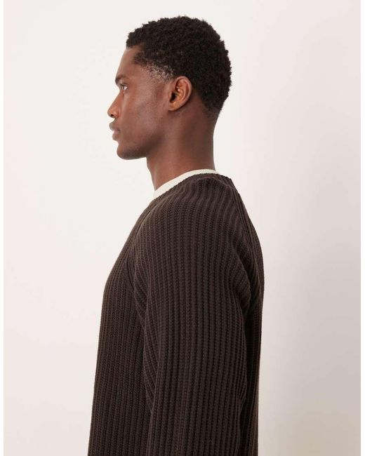 SELECTED Brown Ribbed Jumper With Raglan Sleeves for men