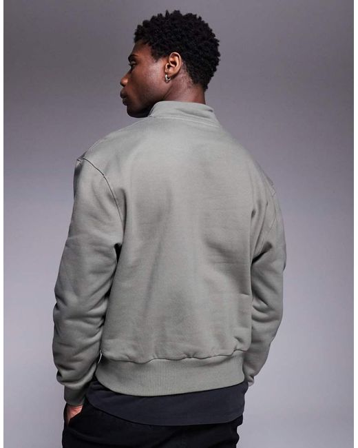 ASOS Gray Premium Heavyweight Boxy Oversized Quarter Zip Sweatshirt 400gsm for men