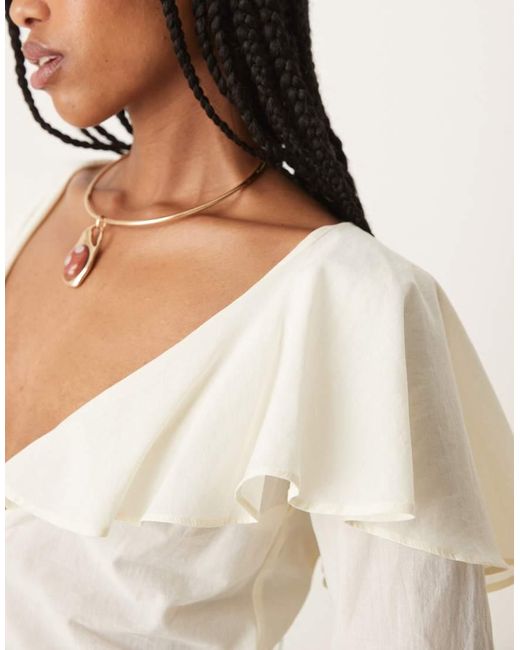 ASOS Natural Ruffle Neckline Prairie Blouse