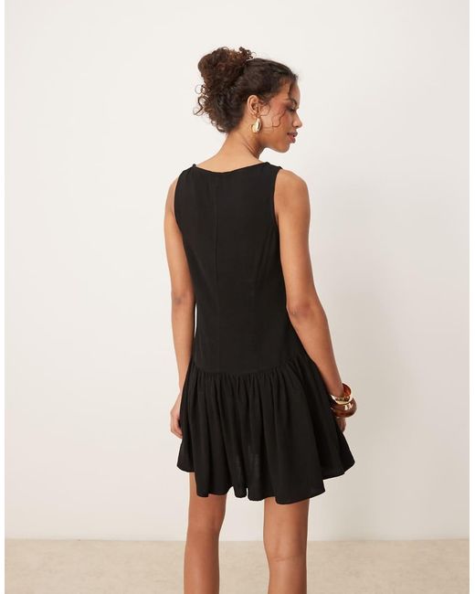 ASOS Natural Linen Blend Drop Waist Mini Dress