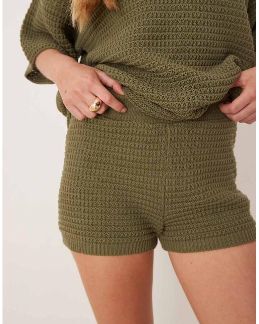 ASOS Green Co-ord Mock Crochet Knitted Short