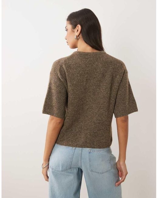 Nobody's Child Brown Knitted Crew Neck Short Sleeve Relaxed Fit Henley Tee