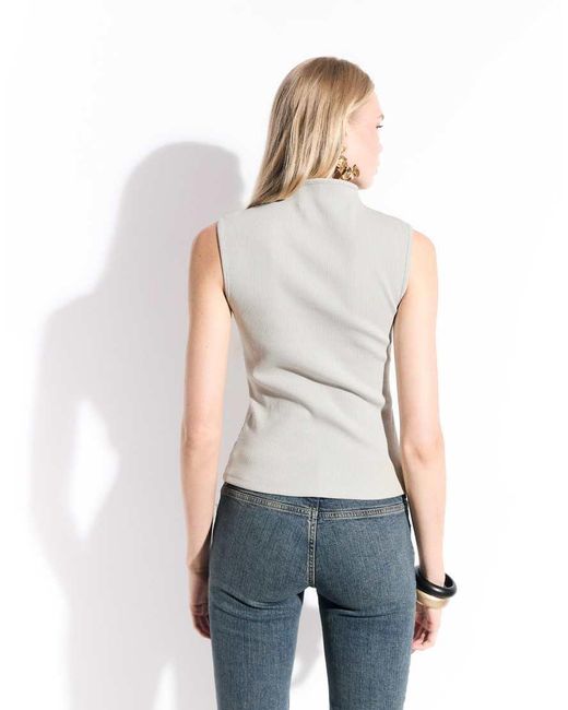 Weekday Natural Asymmetric Button Down Mock Neck Top