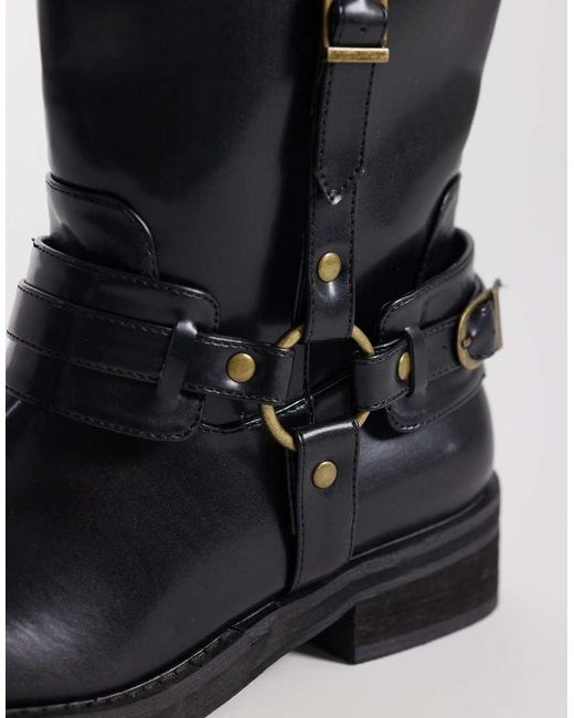 Public Desire Blue Fig Harness Knee Boots
