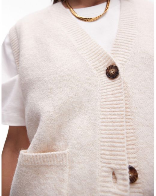 TOPSHOP Natural Knitted Pocket Detail Waistcoat