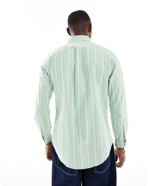 Polo Ralph Lauren Blue Icon Logo Multi Stripe Oxford Shirt Custom Fit for men