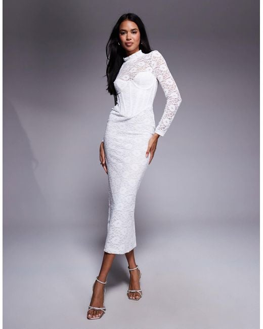Bardot Carmen Lace Corset Long Sleeve Midi Dress in Blue | Lyst