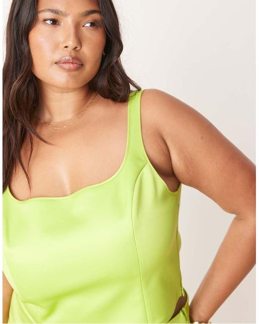 ASOS Green Asos Design Curve Co-ord Satin Wide Square Neck Cami Top