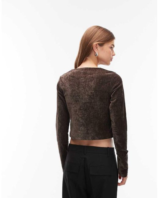 ASOS Black Textured Velvet Button Through Top