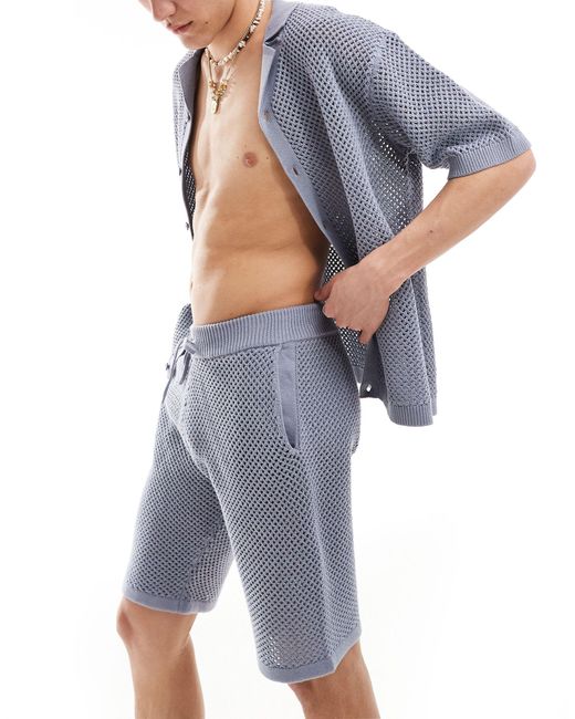 Collusion Blue Knitted Shorts Co-ord for men
