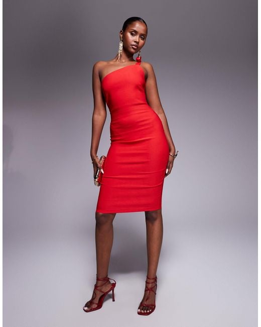 Vesper Red – asymmetrisches one-shoulder-midikleid aus bengaline