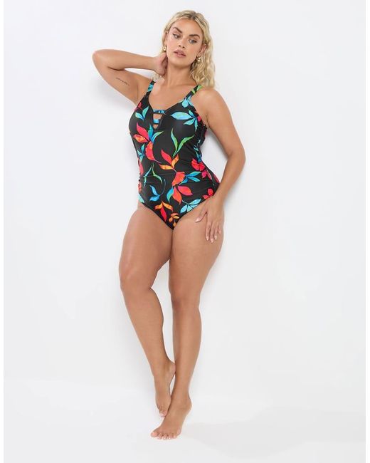 Yours Clothing Blue Floral Strap Detail Swimsuit