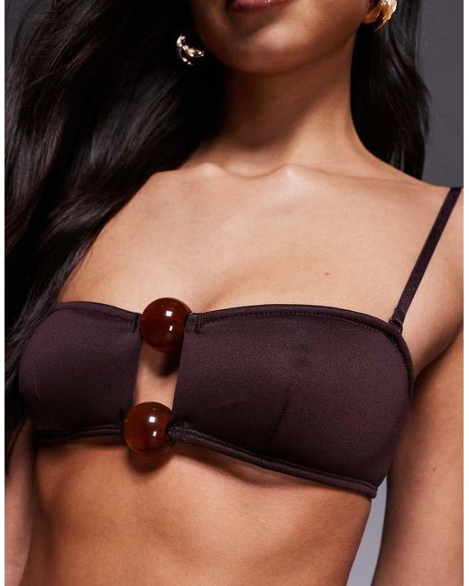 ASOS Gray Dora Premium Crop Bikini Top With Jumbo Bead