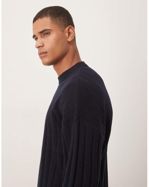ASOS Blue Oversized Knitted Lambswool Rib Crew Neck Jumper for men