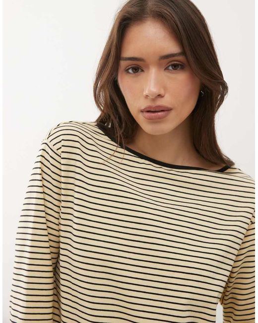 Motel Natural Kumiko Long Sleeve Boat Neck Striped Top