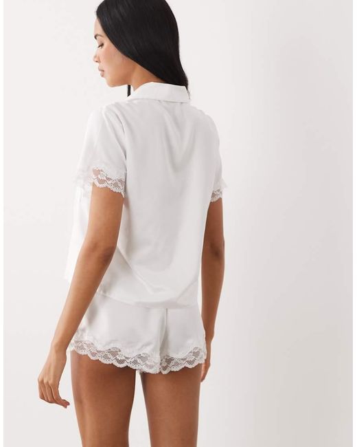 Boux Avenue White Amelia Bridal Short Sleeve Revere Shirt And Shorts Set