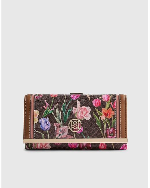 River Island Brown Floral Monogram Clip Top Purse