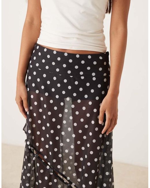 House Of Sunny Natural Polka Dot Mesh Button Detail Midi Skirt