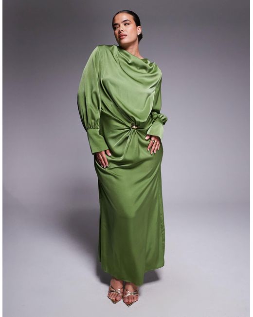 chinese dress ladies Asos Edition Satin Plunge Maxi Dress With Cross Back In Sage Green