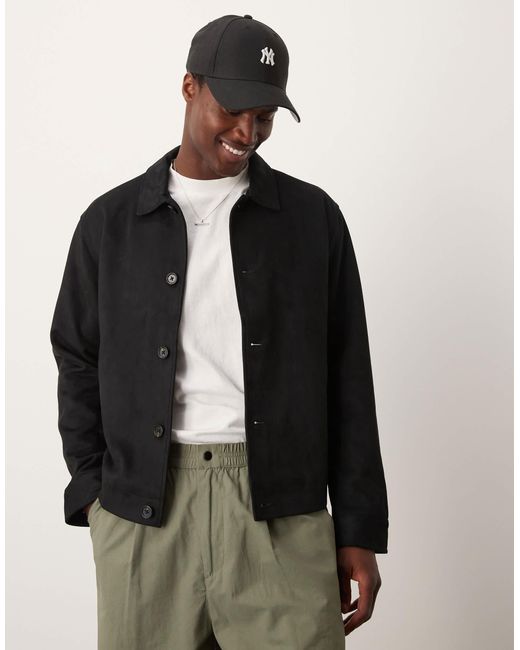 Abercrombie & Fitch Black Tailored Faux Suede Button Front Jacket for men