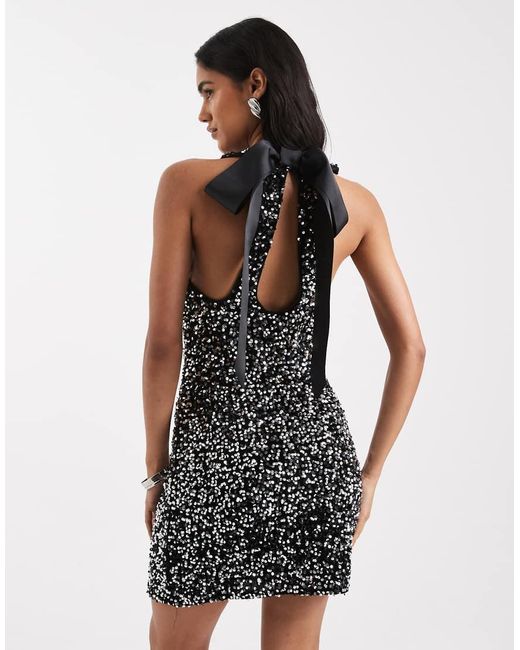 Vero Moda Black Textured Sequin Bow Back Mini Dress