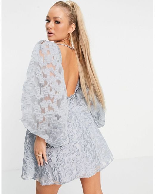 Robe courte patineuse style corset a manches bouffantes en jacquard ASOS en coloris Bleu Lyst